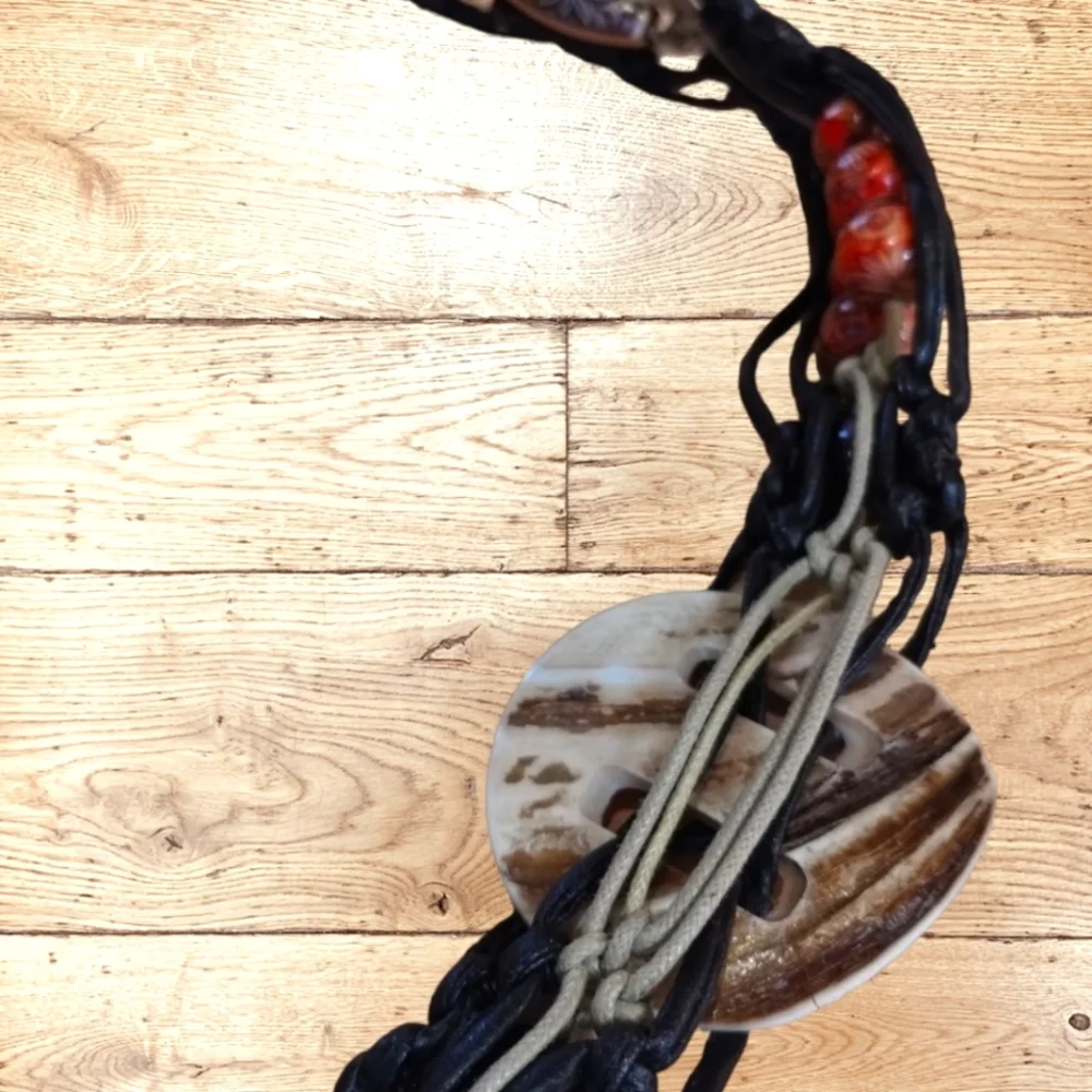 Macrame Beaded & Shell Belt With Tie Front Size XS to S